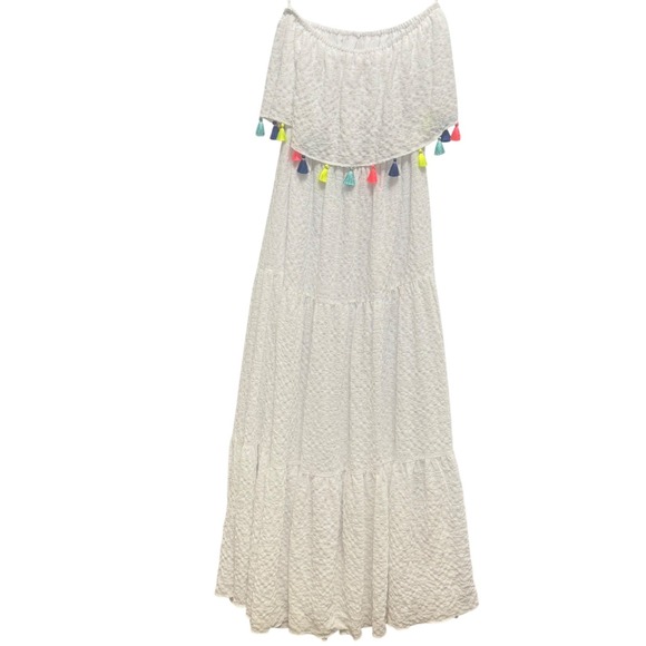 Lilly Pulitzer Caridee Maxi Dress Womens L White Tassel Strapless Tiered - Picture 7 of 11